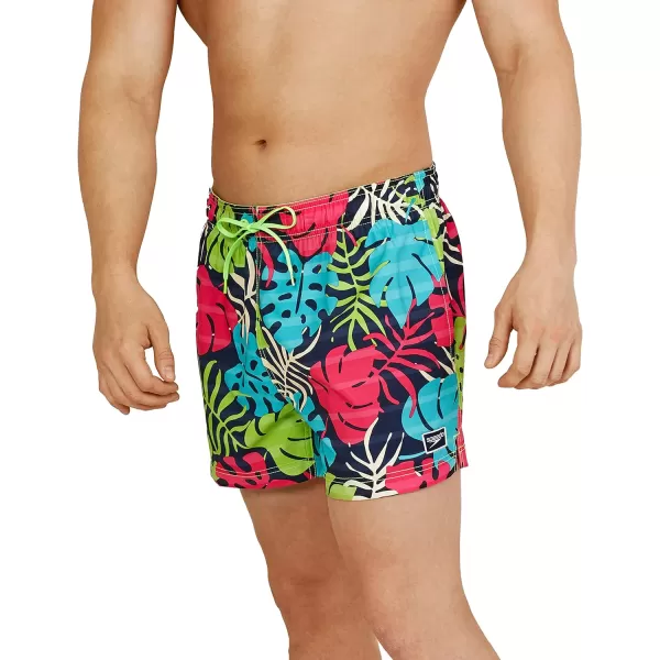 Speedo Mens Swim Trunk Short Length Redondo StripedPalm Blue Atoll