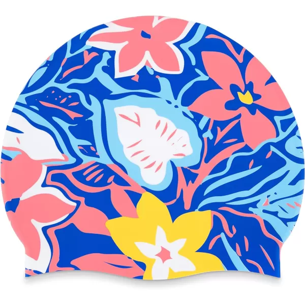 Speedo Swim Cap SiliconeElastomericFloral Dazzling Blue