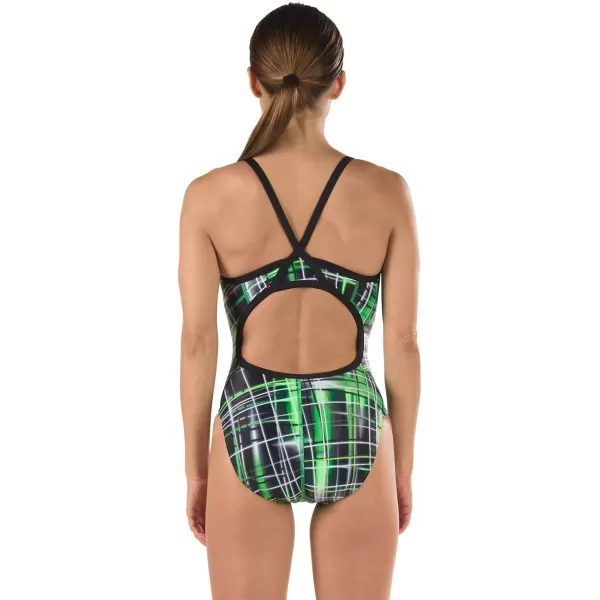 Speedo Womens Powerflex Eco Laser Sticks Flyback SwimsuitLaser Speedo Green