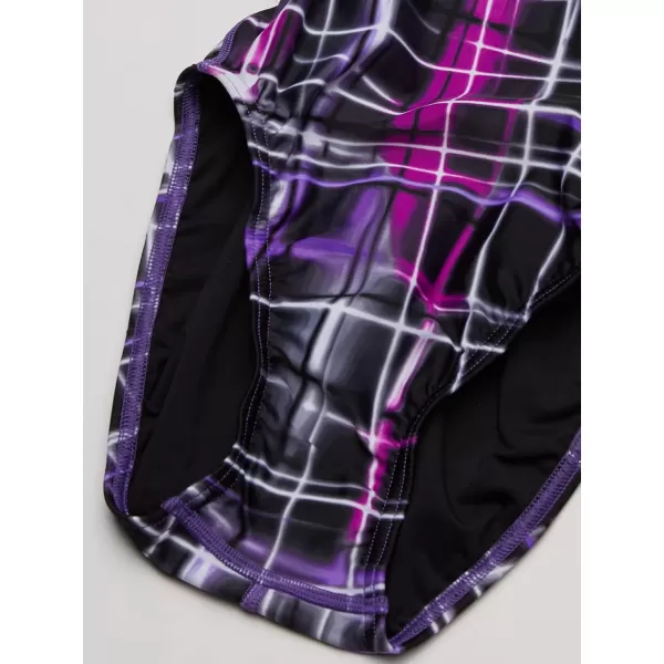 Speedo Womens Powerflex Eco Laser Sticks Flyback SwimsuitLaser Speedo Purple