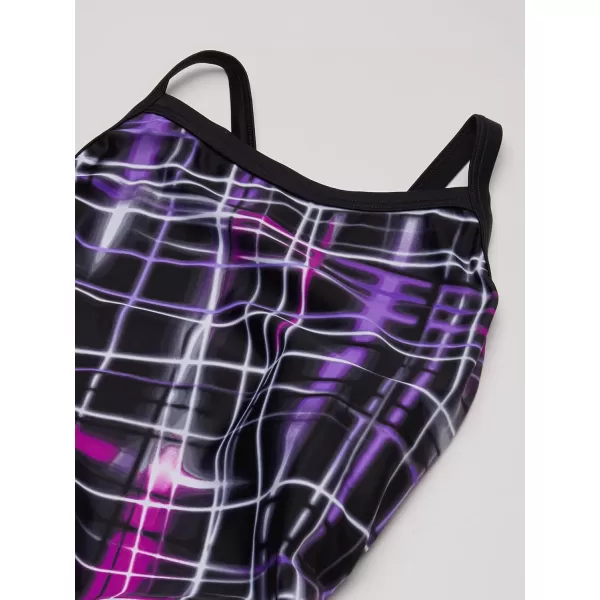 Speedo Womens Powerflex Eco Laser Sticks Flyback SwimsuitLaser Speedo Purple