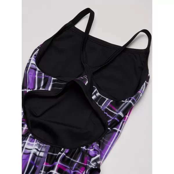 Speedo Womens Powerflex Eco Laser Sticks Flyback SwimsuitLaser Speedo Purple