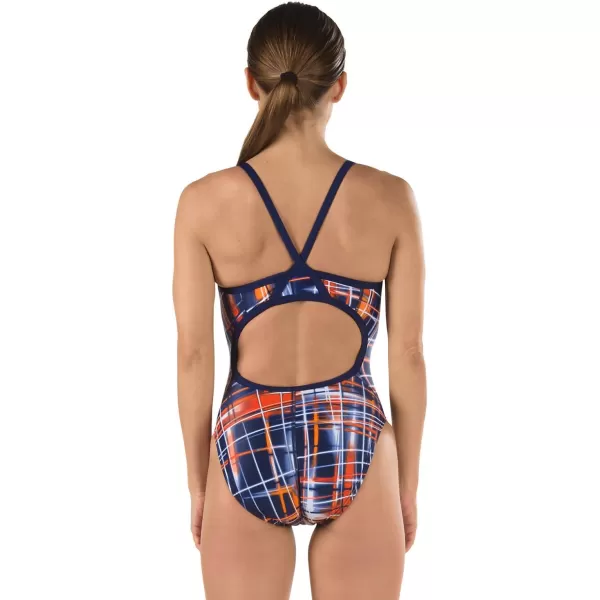 Speedo Womens Powerflex Eco Laser Sticks Flyback SwimsuitNavyOrange