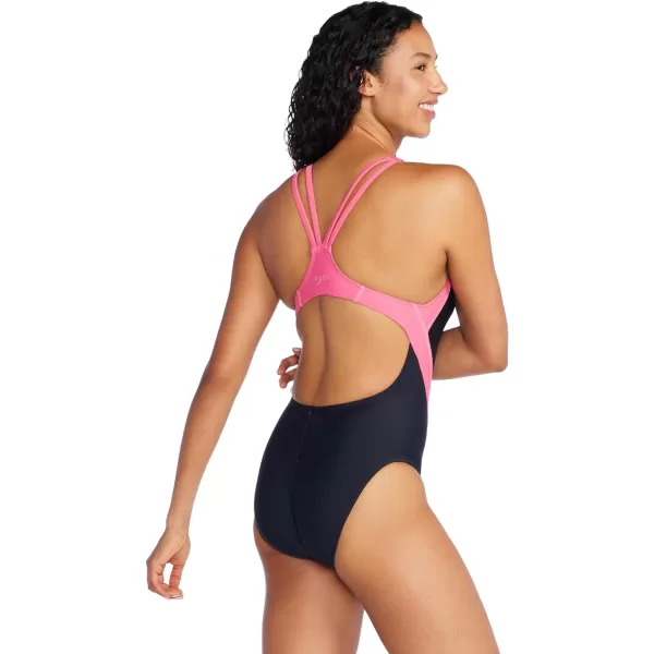 Speedo Womens Swimsuit One Piece Creora Highclo Quantum Splice High Cut SolidJacguard Speedo Black