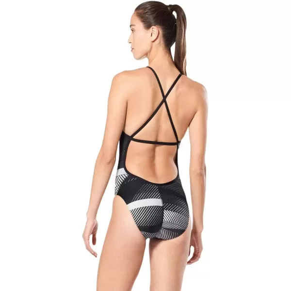 Speedo Womens Swimsuit One Piece ProLT Cross Back Printed Adult Team ColorsThe Fast Way BlackWhite