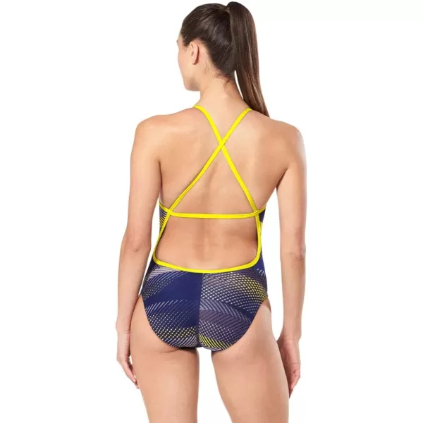 Speedo Womens Swimsuit One Piece ProLT Cross Back Printed Adult Team ColorsThe Fast Way NavyGold