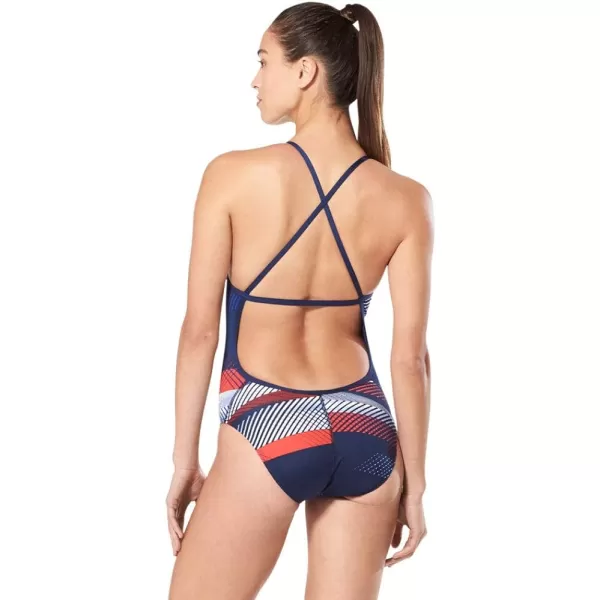 Speedo Womens Swimsuit One Piece ProLT Cross Back Printed Adult Team ColorsThe Fast Way RedWhiteBlue