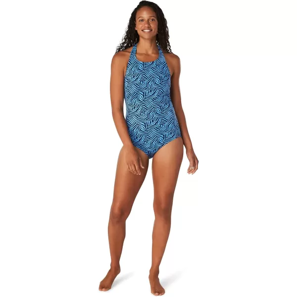 Speedo Womens Swimsuit One Piece VNeck Shirred Halter Moderate CutHigh Neck Bold Animal