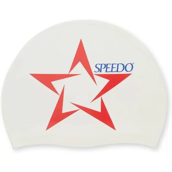 Speedo Swim Cap SiliconeRedWhite Star