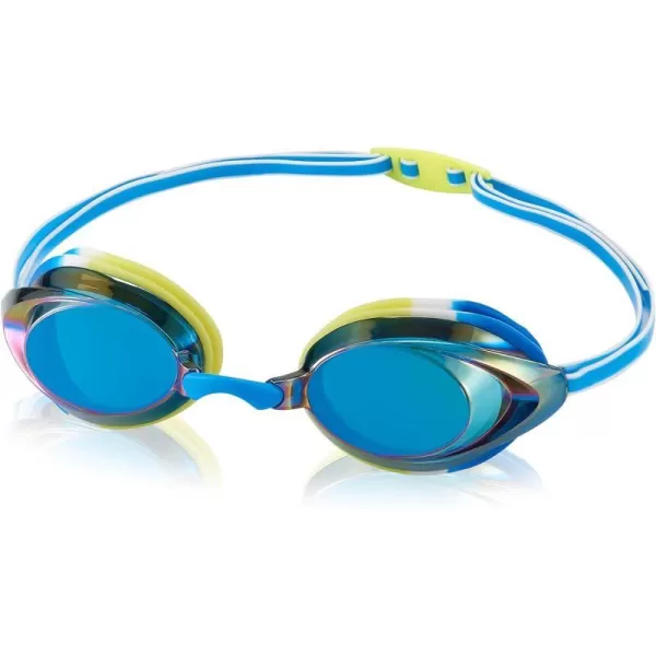 Speedo UnisexChild Swim Goggles Vanquisher 20 JuniorMirrored Blue LimeCobaltBlue