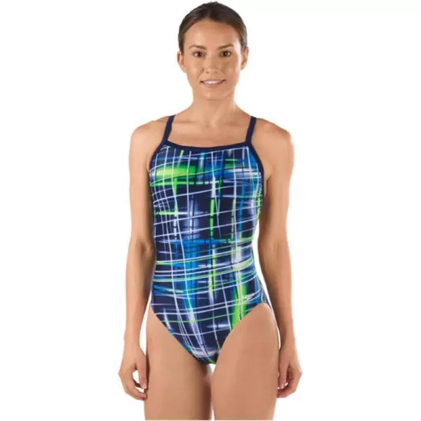 Speedo Womens Powerflex Eco Laser Sticks Flyback SwimsuitLaser BlueGreen