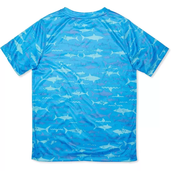Speedo Boys Uv Swim Shirt Short Sleeve Tee GraphicSharks Ibiza Blue