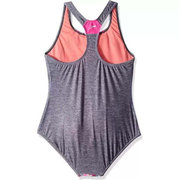 Speedo Girls Swimsuit One Piece Thick Strap Racer Back PrintedBright Pink