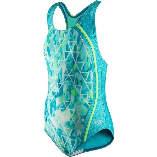 Speedo Girls Swimsuit One Piece Thick Strap Racer Back PrintedCapri Breeze Splice