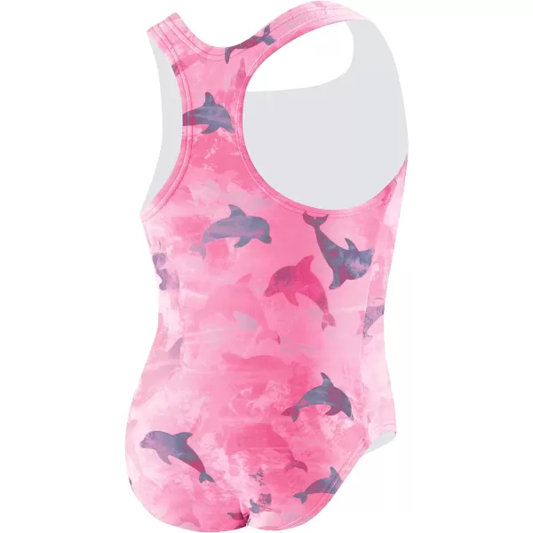 Speedo Girls Swimsuit One Piece Thick Strap Racer Back PrintedCoral