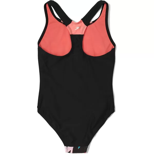 Speedo Girls Swimsuit One Piece Thick Strap Racer Back PrintedCoral Paradise