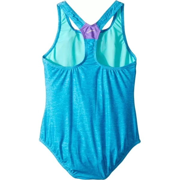 Speedo Girls Swimsuit One Piece Thick Strap Racer Back PrintedCyan