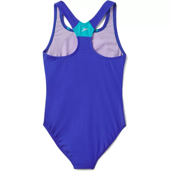 Speedo Girls Swimsuit One Piece Thick Strap Racer Back PrintedDazzling Blue