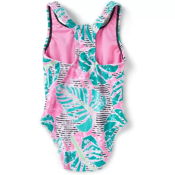 Speedo Girls Swimsuit One Piece Thick Strap Racer Back PrintedFuchsia Pink