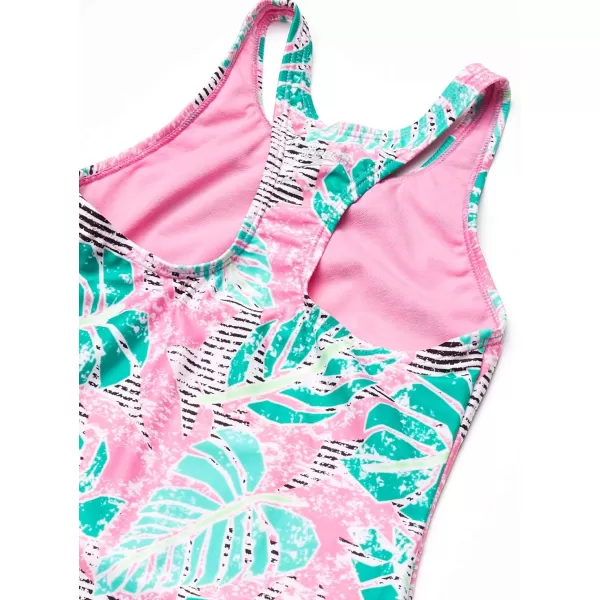 Speedo Girls Swimsuit One Piece Thick Strap Racer Back PrintedFuchsia Pink Tie