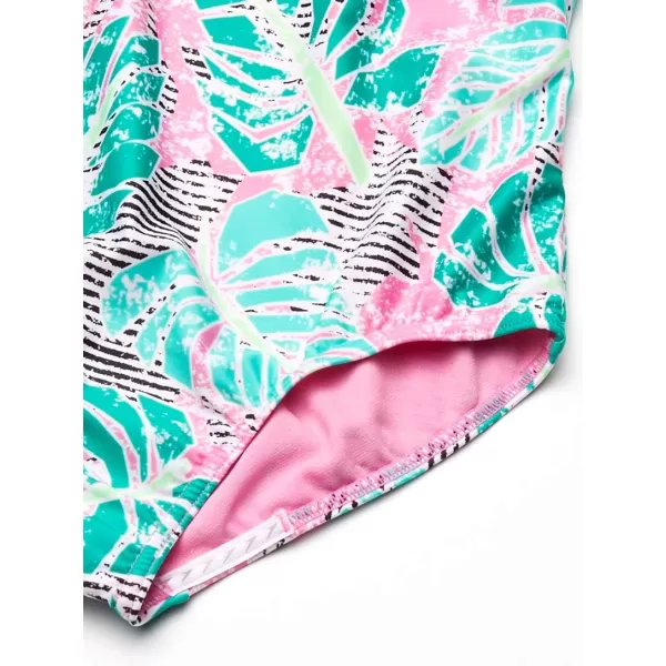 Speedo Girls Swimsuit One Piece Thick Strap Racer Back PrintedFuchsia Pink Tie