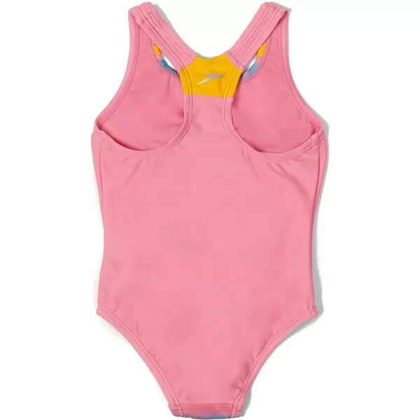 Speedo Girls Swimsuit One Piece Thick Strap Racer Back PrintedGradient Ombre Splice