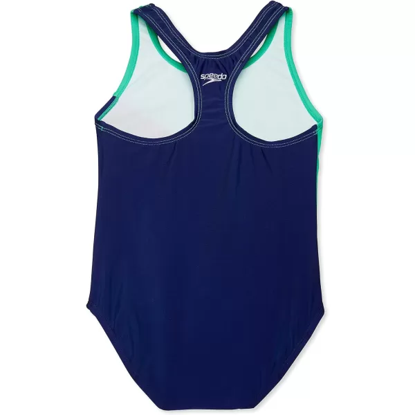 Speedo Girls Swimsuit One Piece Thick Strap Racer Back PrintedLogo Blue Harmony