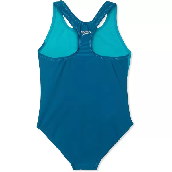Speedo Girls Swimsuit One Piece Thick Strap Racer Back PrintedLogo Ocean Depths