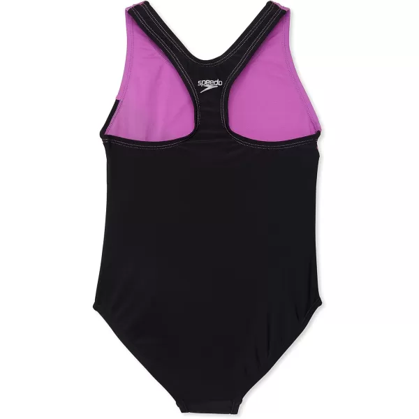 Speedo Girls Swimsuit One Piece Thick Strap Racer Back PrintedLogo Speedo Black