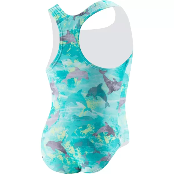 Speedo Girls Swimsuit One Piece Thick Strap Racer Back PrintedNew Turquoise