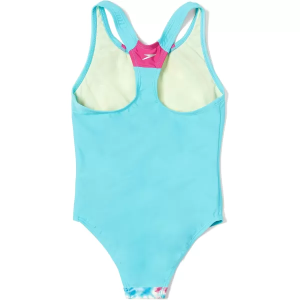 Speedo Girls Swimsuit One Piece Thick Strap Racer Back PrintedRaspberry Rose