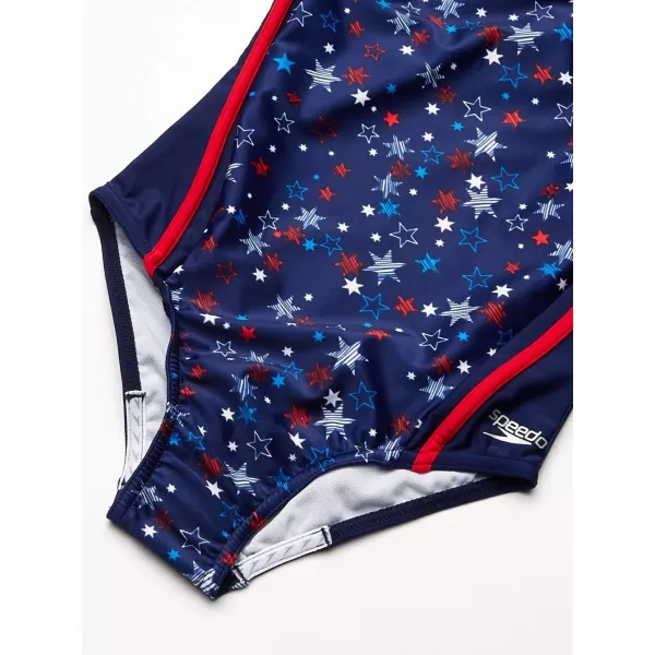 Speedo Girls Swimsuit One Piece Thick Strap Racer Back PrintedRedWhiteBlue Splice