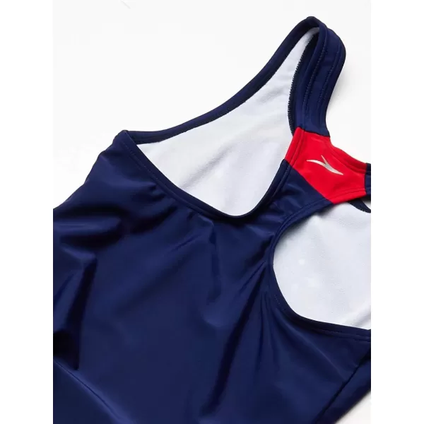 Speedo Girls Swimsuit One Piece Thick Strap Racer Back PrintedRedWhiteBlue Splice