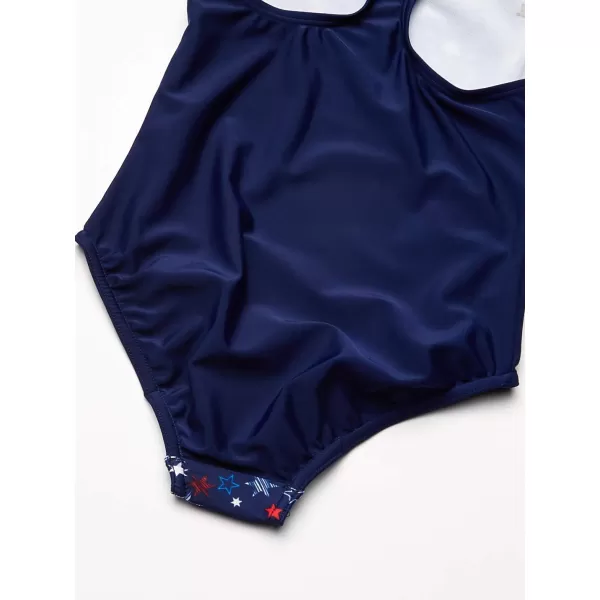 Speedo Girls Swimsuit One Piece Thick Strap Racer Back PrintedRedWhiteBlue Splice