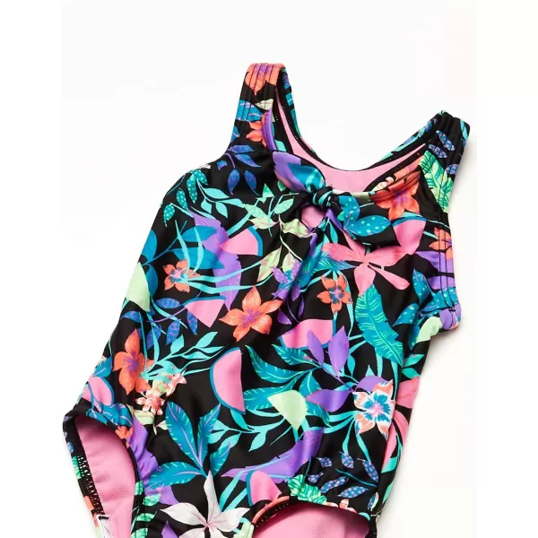 Speedo Girls Swimsuit One Piece Thick Strap Racer Back PrintedSpeedo Black Tie