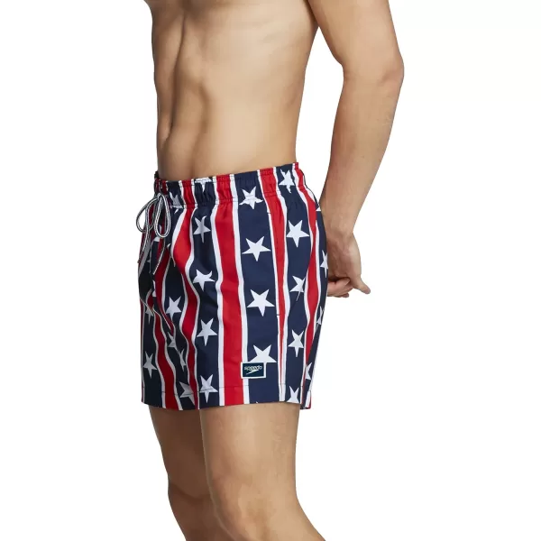 Speedo Mens Swim Trunk Short Length Redondo PrintedRedWhiteBlue