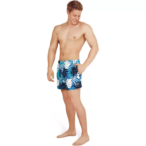 Speedo Mens Swim Trunk Short Length Redondo StripedPalm Palace Blue