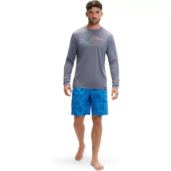 Speedo Mens Uv Swim Shirt Graphic Long Sleeve TeeWave Peacoat