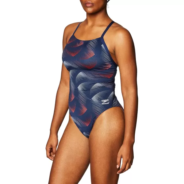 Speedo Womens Swimsuit One Piece Endurance Flyback Printed Adult Team ColorsBeta RedWhiteBlue