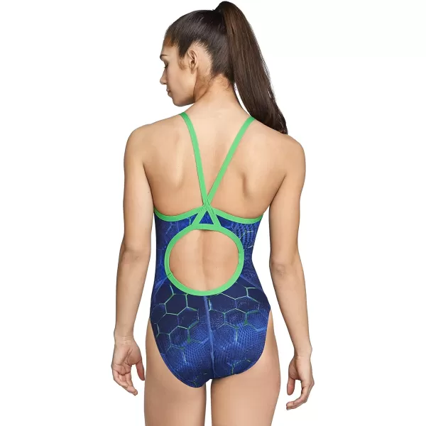 Speedo Womens Swimsuit One Piece Endurance Flyback Printed Adult Team ColorsEmerging BlueGreen
