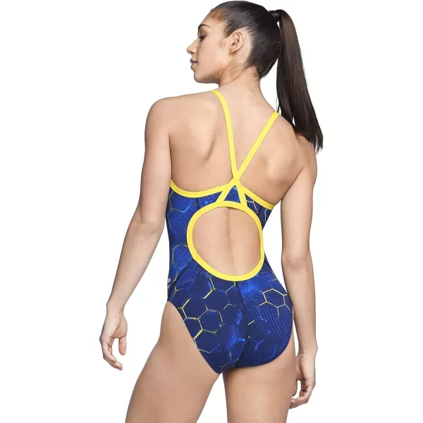 Speedo Womens Swimsuit One Piece Endurance Flyback Printed Adult Team ColorsEmerging NavyGold