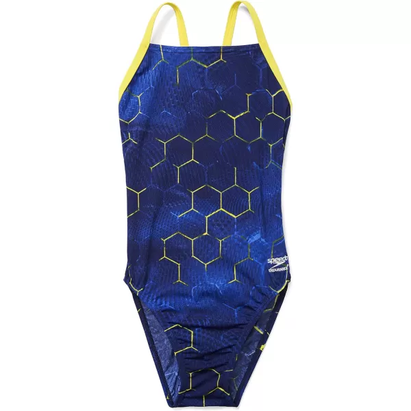 Speedo Womens Swimsuit One Piece Endurance Flyback Printed Adult Team ColorsEmerging NavyGold