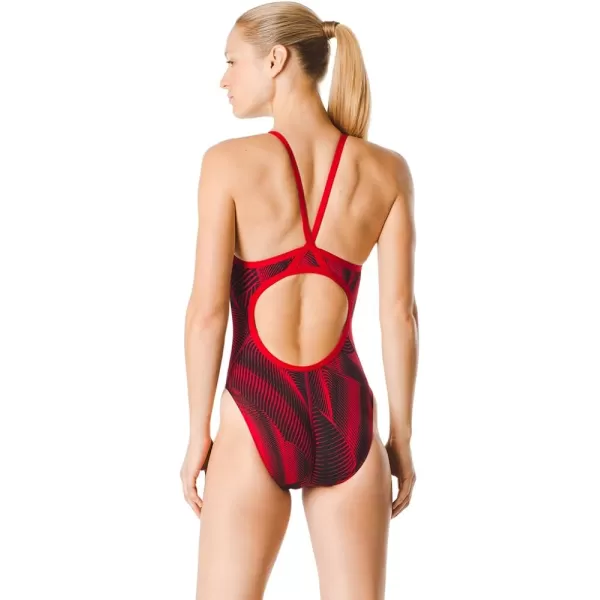 Speedo Womens Swimsuit One Piece Endurance Flyback Printed Adult Team ColorsFierce Speedo Red