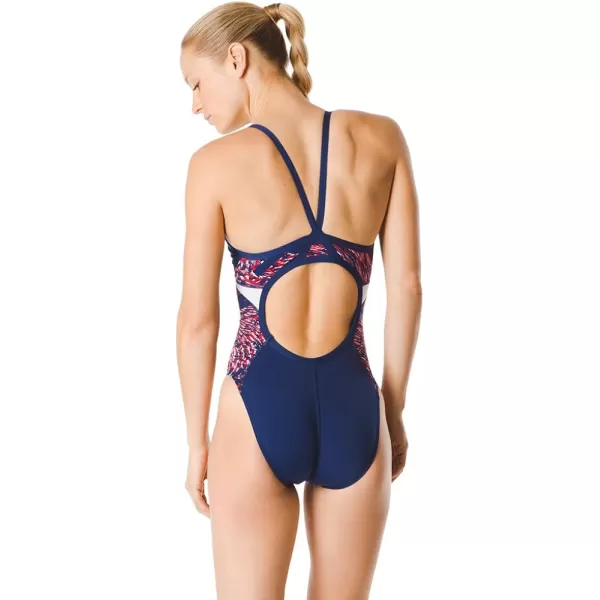 Speedo Womens Swimsuit One Piece Endurance Flyback Printed Adult Team ColorsFlowforce NavyRedWhite