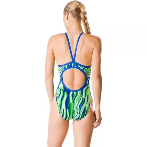 Speedo Womens Swimsuit One Piece Endurance Flyback Printed Adult Team ColorsLiquid BlueGreen