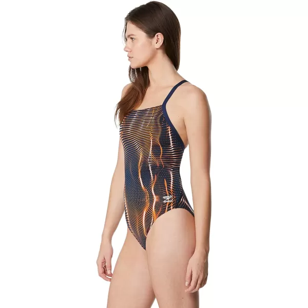 Speedo Womens Swimsuit One Piece Endurance Flyback Printed Adult Team ColorsSolar NavyOrange