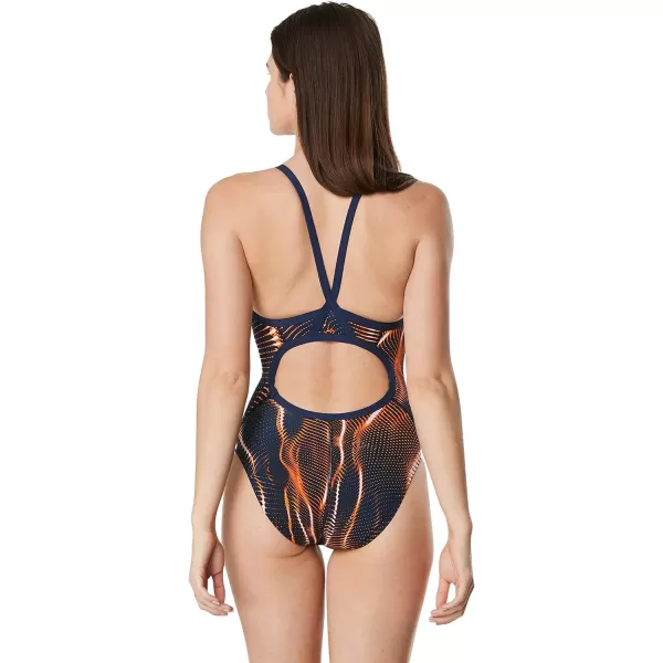 Speedo Womens Swimsuit One Piece Endurance Flyback Printed Adult Team ColorsSolar NavyOrange
