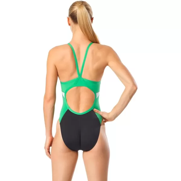 Speedo Womens Swimsuit One Piece Endurance Flyback Printed Adult Team ColorsSpark BlackGreen