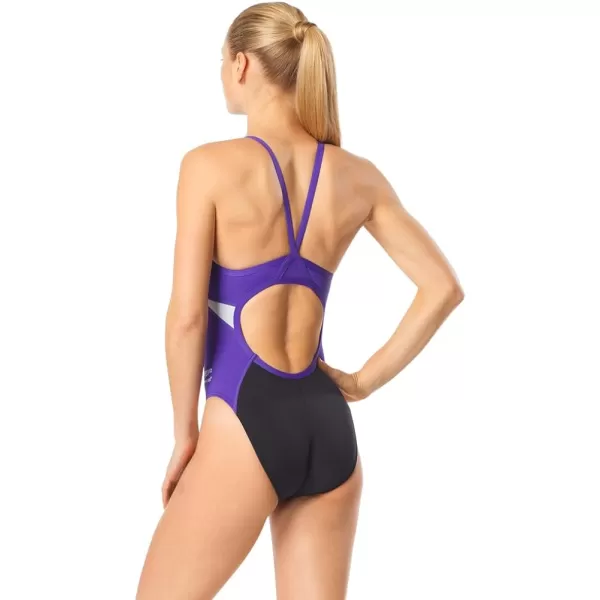 Speedo Womens Swimsuit One Piece Endurance Flyback Printed Adult Team ColorsSpark BlackPurple