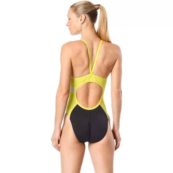 Speedo Womens Swimsuit One Piece Endurance Flyback Printed Adult Team ColorsSpark BlackYellow